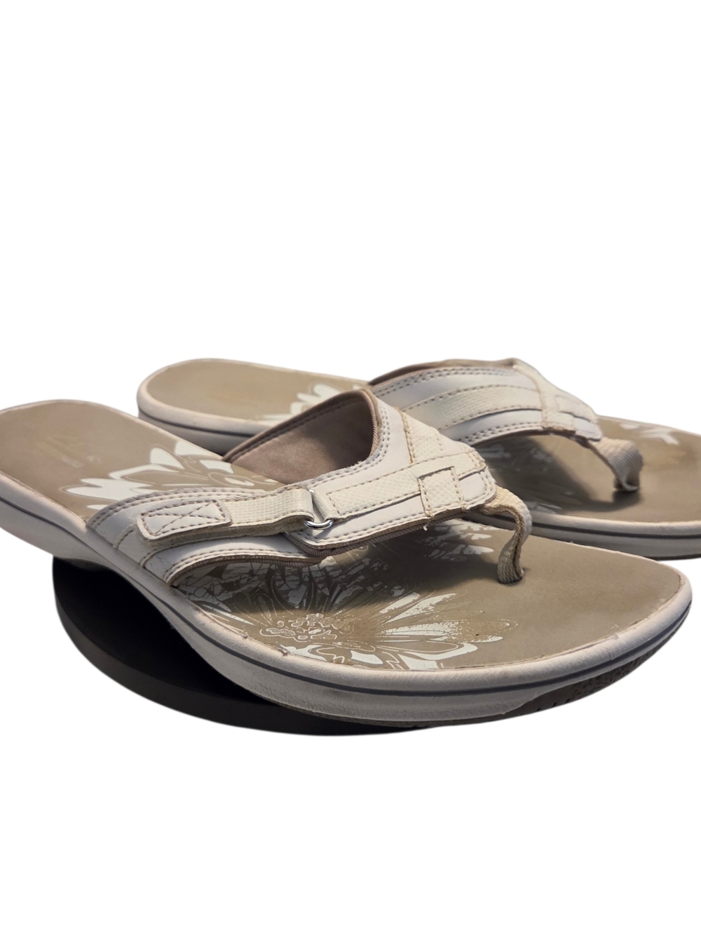 Clarks Breeze Sea Thong Slip-On Flip Flop‎ Adj Strap Sandal White Women's Size 7
